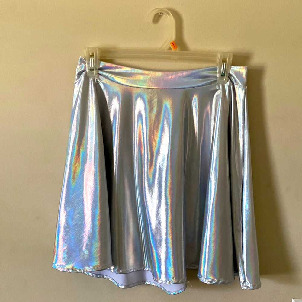 Holographic Alien cosmic slilver metallic skirt